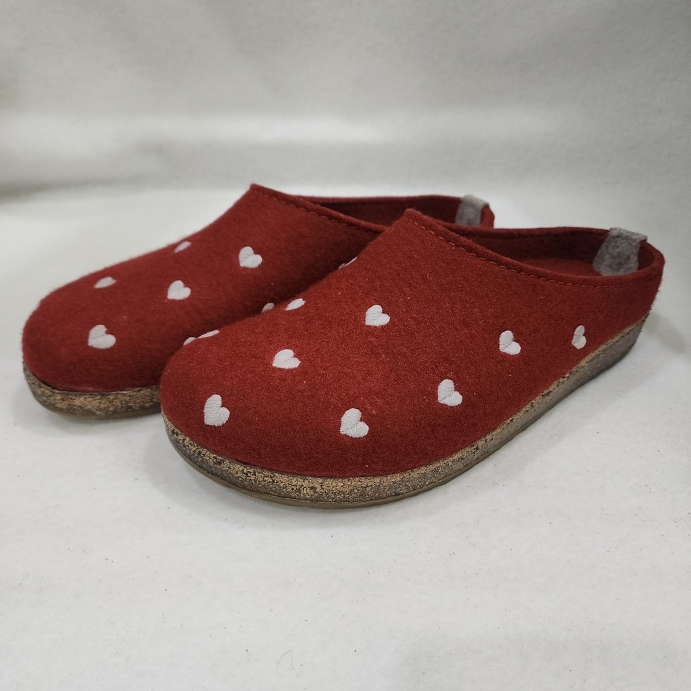 Haflinger Cuoricini Womens US 10 Slippers Red Wool Heart Pattern Slip On Clog